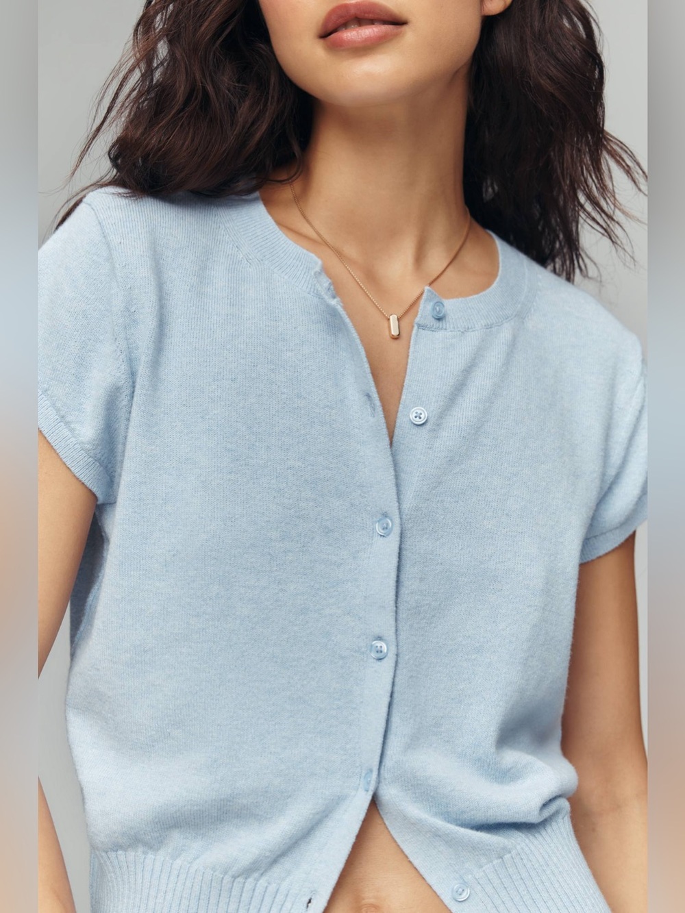 Anthropologie Maeve Coco Short Sleeve Cardigan Lightweight Blue Skyline size S